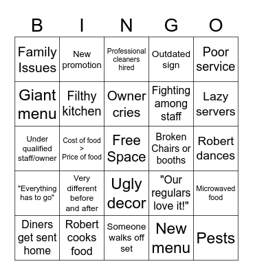 Restaurant Impossible Bingo Card