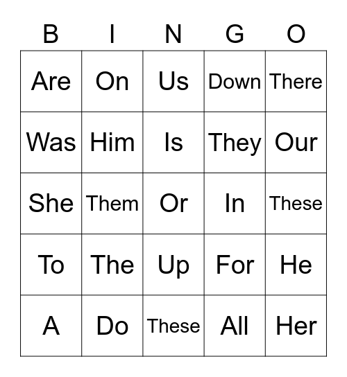 Words Bingo Card