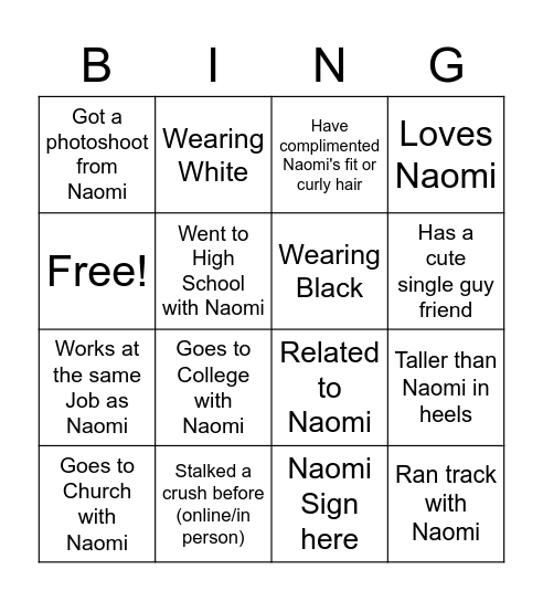 NAOMI'S 22nd Bingo Card