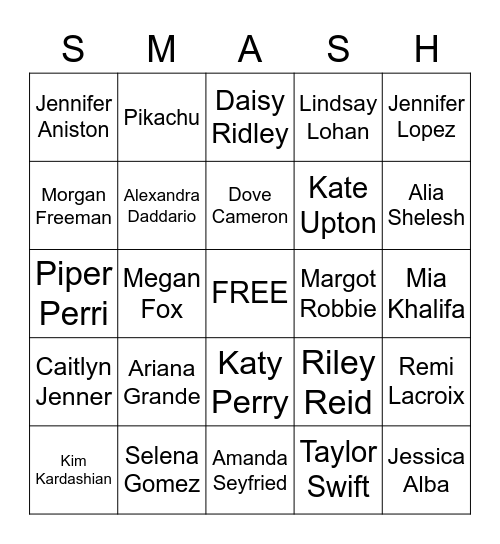 Smash (Or Pass) Bingo Card