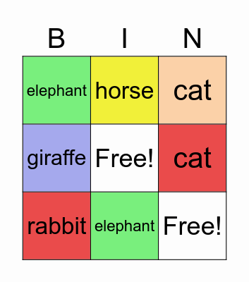 Animals Bingo Card