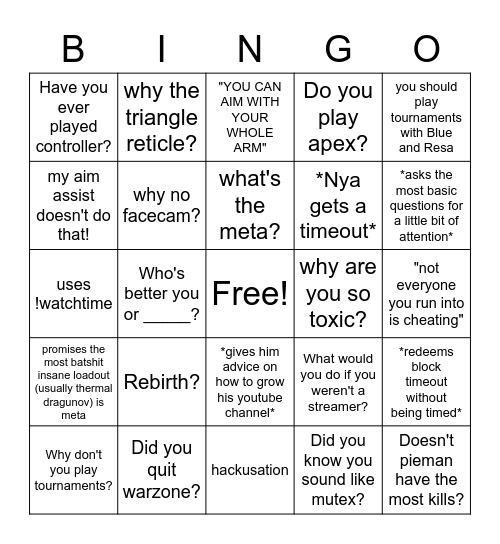 Metaphor chat bingo Card