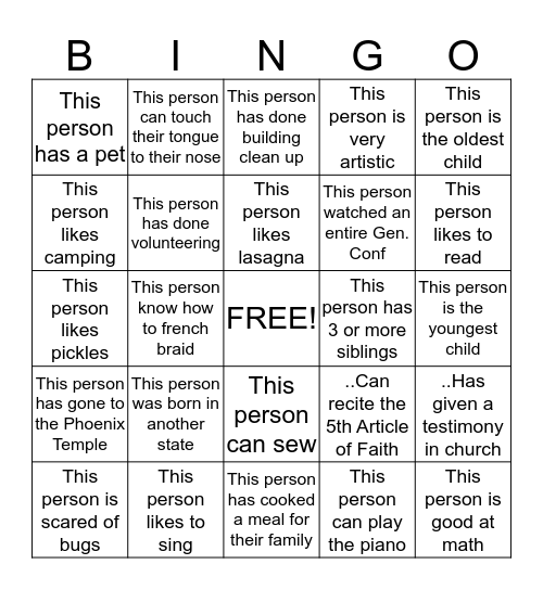 Get to know each other Bingo! Bingo Card