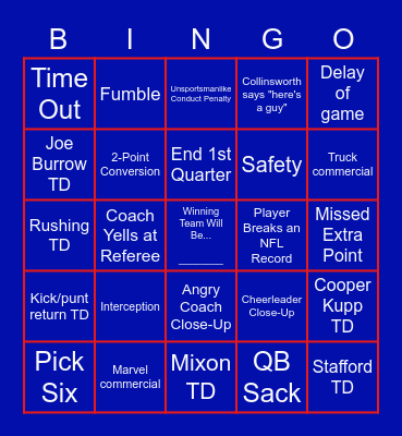 Super Bowl LVI Bingo Card