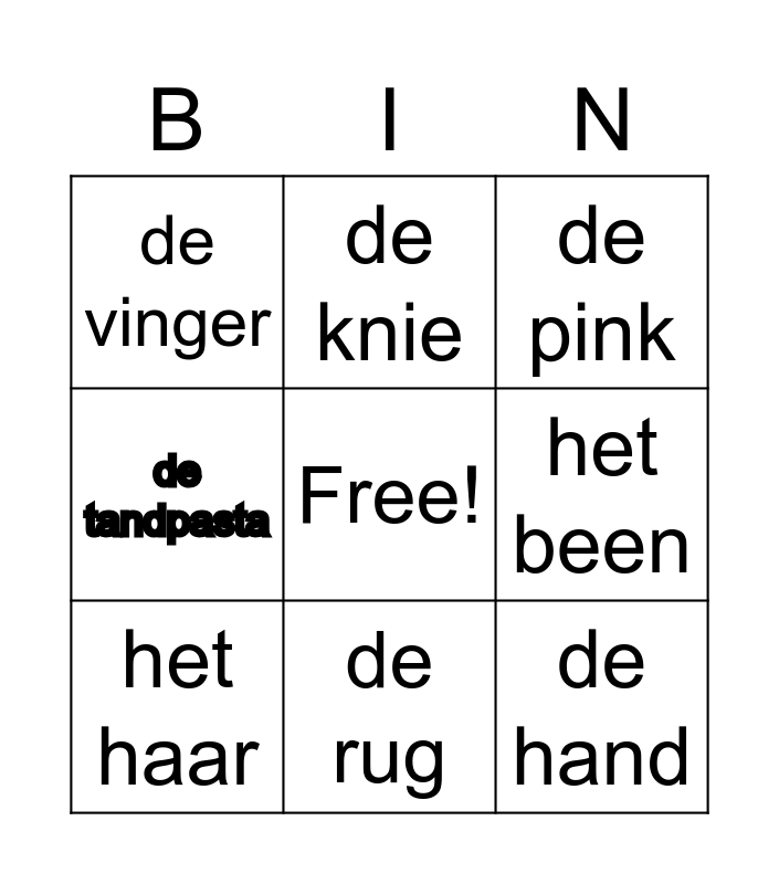 het lichaam Bingo Card