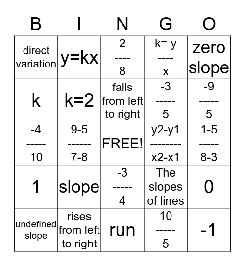 4.4 and 4.5  Bingo Card