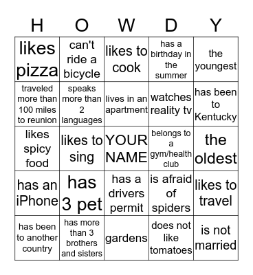 PASTORE/SIMEONE FAMILY REUNION Bingo Card