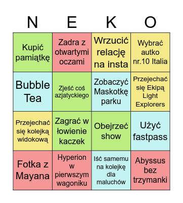 Energylandia 2022 BINGO Card