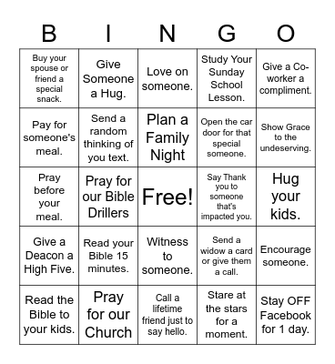 Young Adult Sunday School Bingo Card