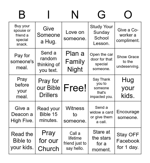 Young Adult Sunday School Bingo Card