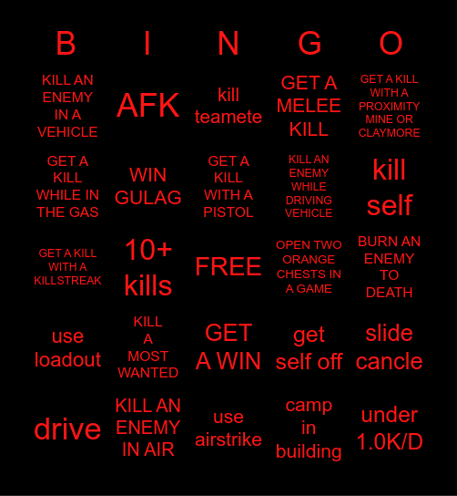 WARZONE BINGO Card