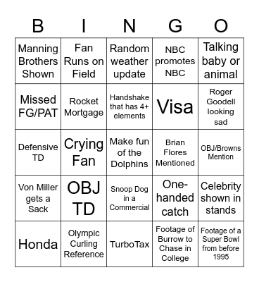 Tony's Super Bowl Bingo Card