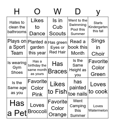 Get to know your 2nd Cousins Bingo Card