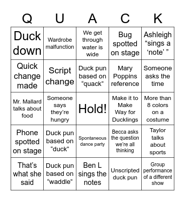 Waddle Baby Waddle Bingo Card