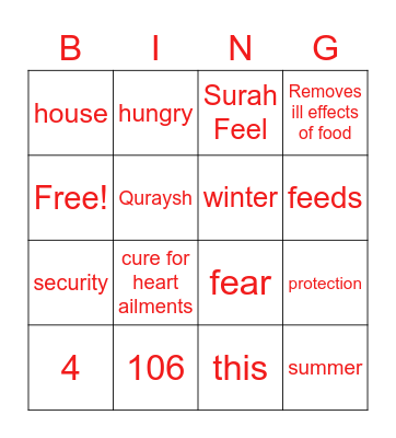 SURAH QURAYSH Bingo Card