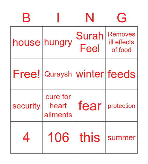 SURAH QURAYSH Bingo Card