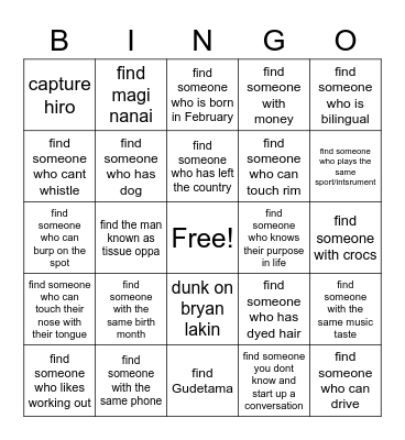 Friendship Bingo Card