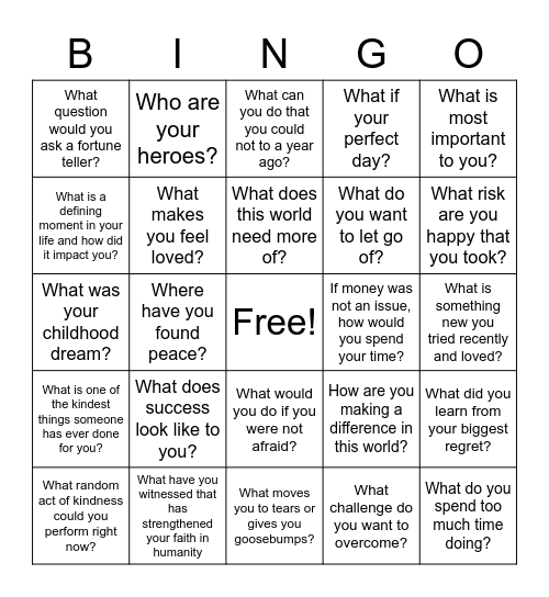 Kindess and Afraid Bingo Card