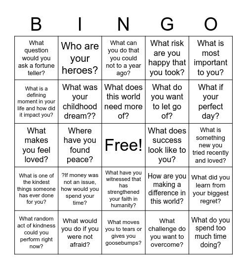 Kindess and Afraid Bingo Card