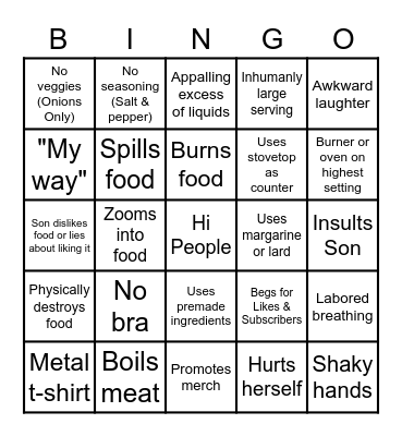 Kay's Cooking Bingo Card