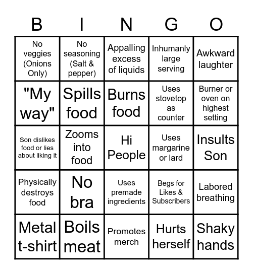 Kay's Cooking Bingo Card