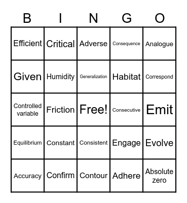 ACT Vocabulary Review BINGO Card