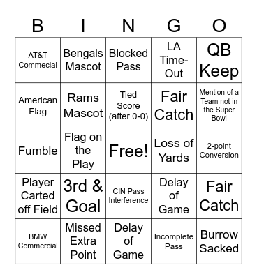 Rouf's Super Bowl LVI BINGO Card