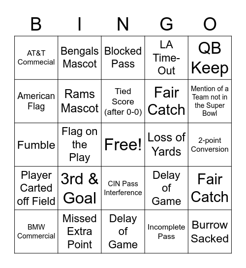 Rouf's Super Bowl LVI BINGO Card