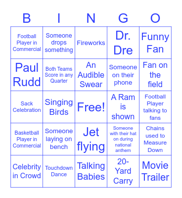 Superbowl 2022 Bingo Card