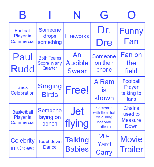 Superbowl 2022 Bingo Card