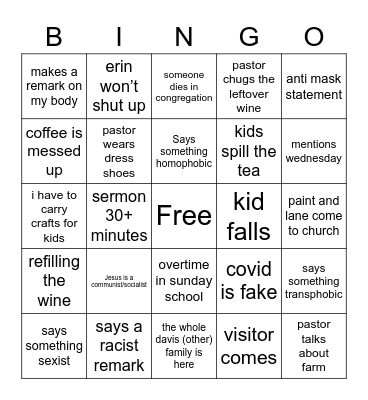 Church Bingo Card
