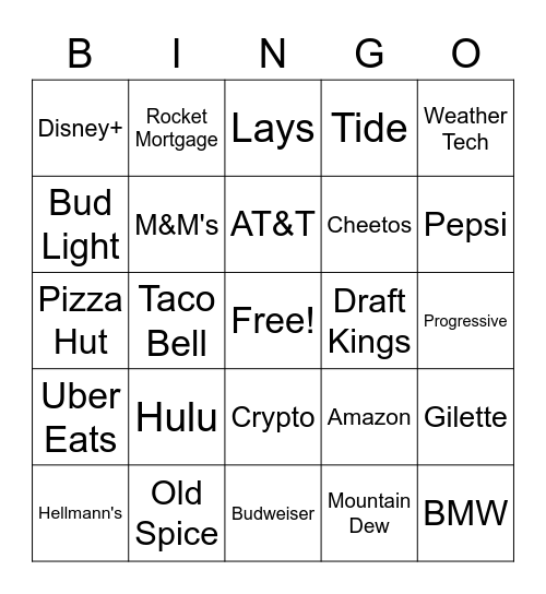 Advertisement Bingo Card