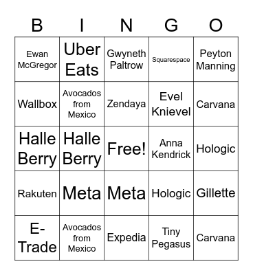 SUPER BOWL BINGO Card