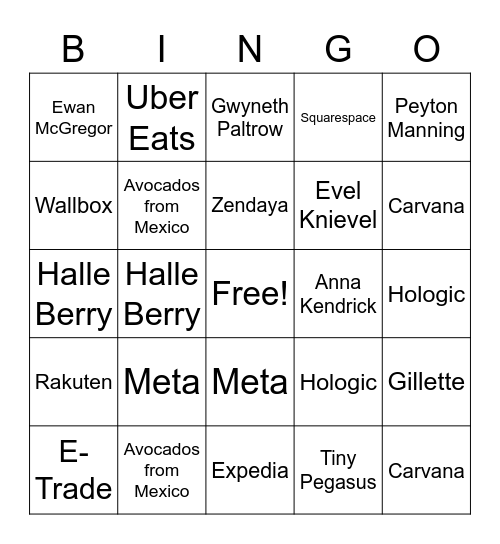 SUPER BOWL BINGO Card