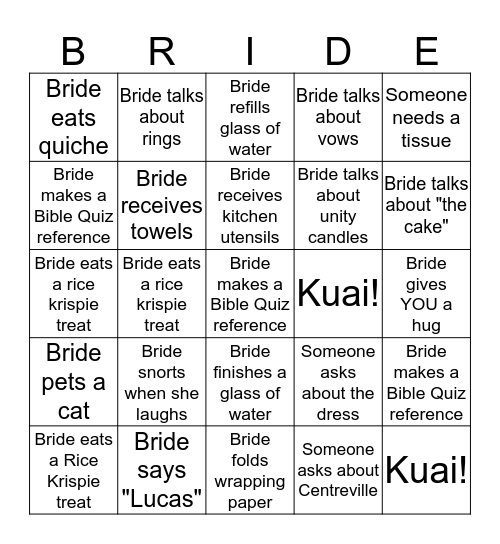 ~ Bridal BINGO ~ Bingo Card