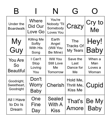 Golden Oldie Love Songs Bingo Card