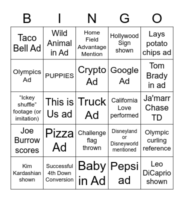 SUPERBOWL BINGO Card