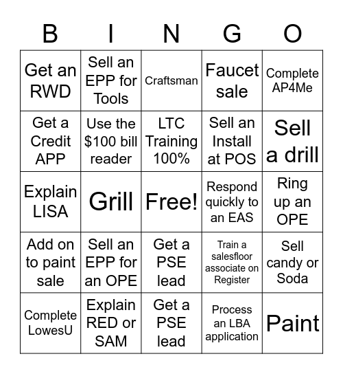 Cashier Bingo 2022 Bingo Card