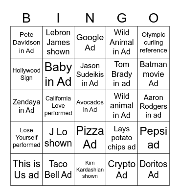 SUPERBOWL BINGO (football lite edition) Bingo Card