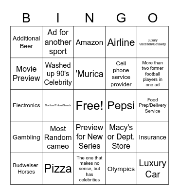 Superbowl XVI BINGO Card