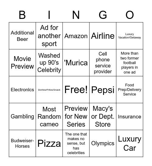 Superbowl XVI BINGO Card