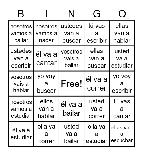 Spanish Near/Immediate Future Bingo Card