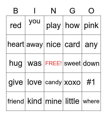 Valentine's Bingo Card