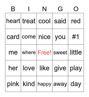 Valentine's Bingo Card