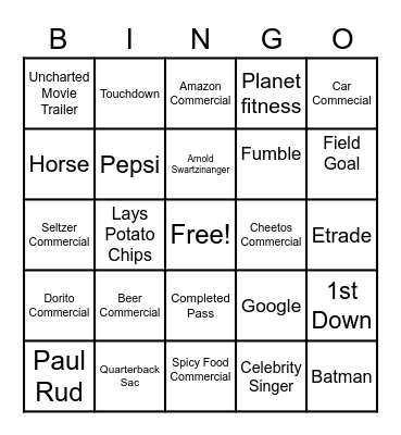 Super Bowl 2022 Bingo Card