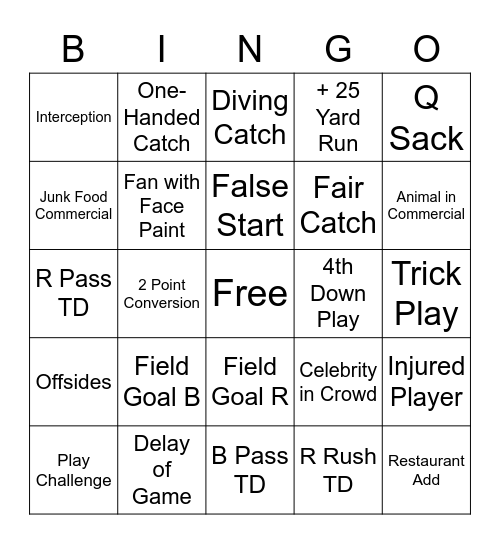 Super Bowl Bingo 22 Bingo Card