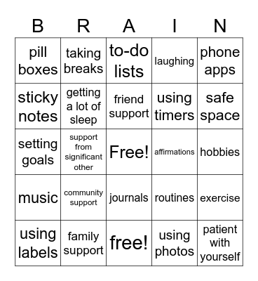 brain injury strategies Bingo Card