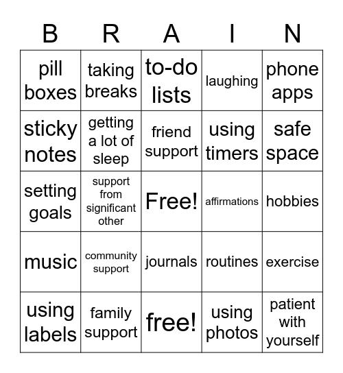 brain injury strategies Bingo Card