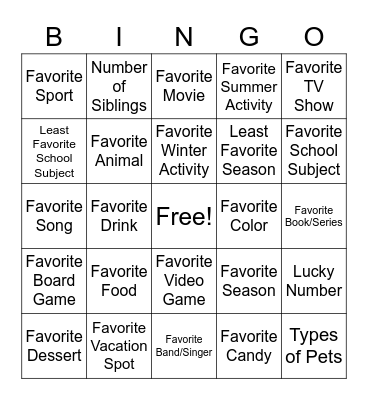 Getting to Know You Bingo! Bingo Card