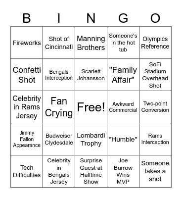 Super Bowl Bingo Card